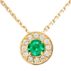 Pendentif en or jaune serti d'une emeraude et de diamants.