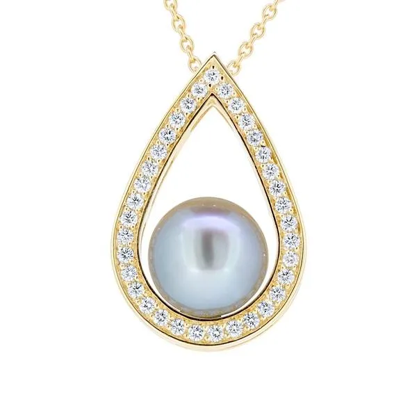 Pendentif en or jaune serti d'une perle et de diamants