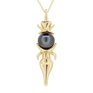 Pendentif flche faitire en or jaune et perle de Tahiti.