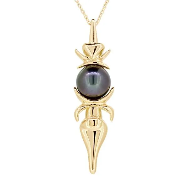 Pendentif flche faitire en or jaune et perle de Tahiti.