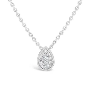Pendentif goutte en or blanc serti de diamants.