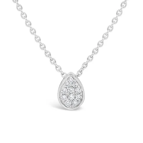 Pendentif goutte en or blanc serti de diamants.