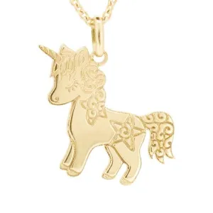 Pendentif licorne et etoiles en or jaune
