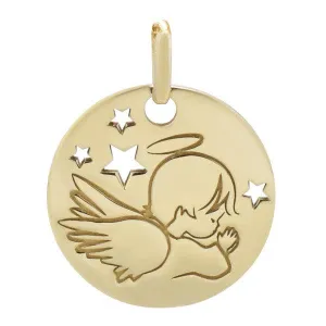 Pendentif mdaille ange et toiles en or jaune