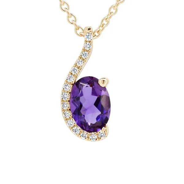 Pendentif or jaune serti d' une amthyste 7X5 et diamants.