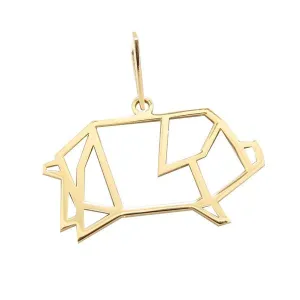 Pendentif Origami Cochon en or jaune.
