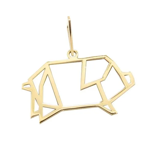 Pendentif Origami Cochon en or jaune.