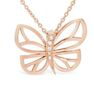 Pendentif papillon en or rose serti de diamants.