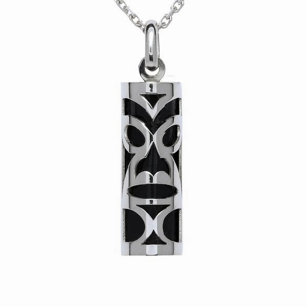 Pendentif tiki chambranle en argent 925 corail noir du lagon