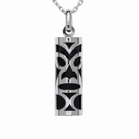 Pendentif tiki chambranle en argent 925 corail noir du lagon