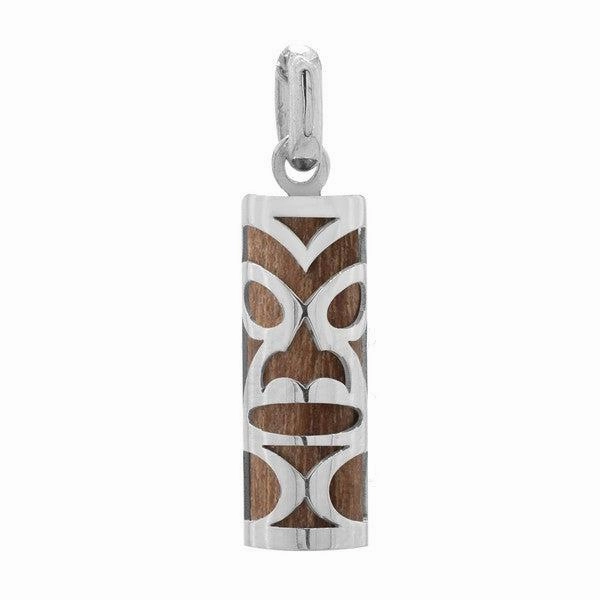 Pendentif tiki chambranle en argent bois de santal de Lifou et sa fiole de parfum de Santal