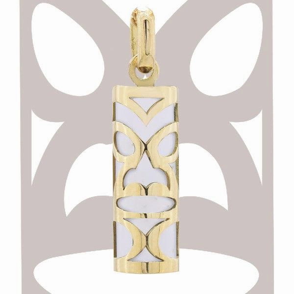 Pendentif tiki chambranle en or jaune bnitier fossilis du lagon