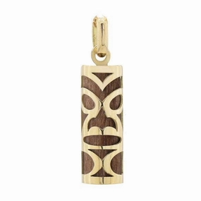 Pendentif tiki chambranle en or jaune bois de santal de Lifou et sa fiole de parfum de Santal