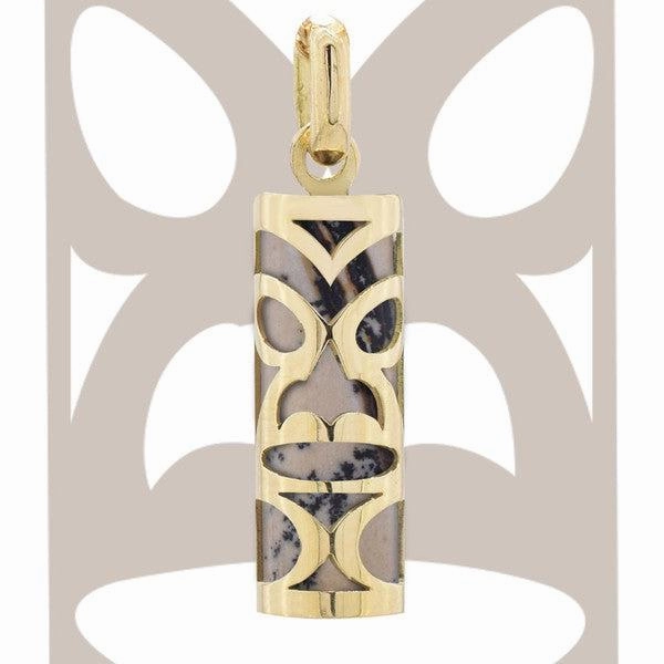 Pendentif tiki chambranle en or jaune calcaire lithographique de Nouma