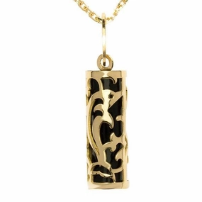 Pendentif tiki dauphin en or jaune 18 carats corail noir
