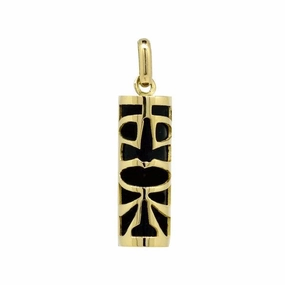 Pendentif tiki des iles en or jaune. corail noir du lagon.