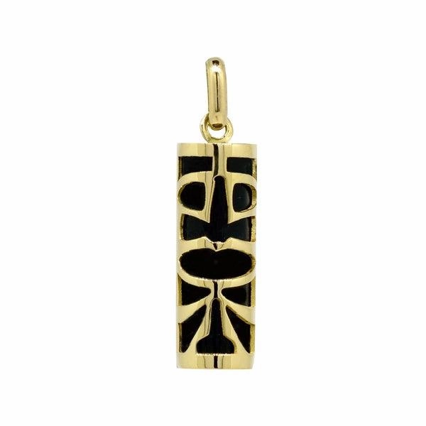 Pendentif tiki des iles en or jaune. corail noir du lagon.