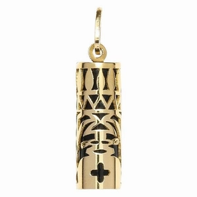 Pendentif tiki flche faitire en or jaune corail noir du lagon.