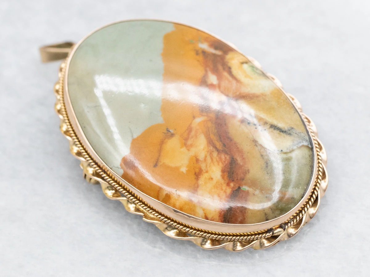 Picture Jasper Brooch or Pendant with Twisted Frame