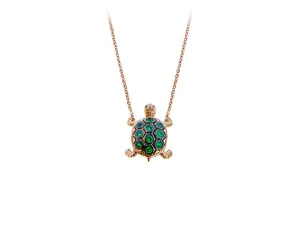 Pink gold necklace with turtle set with tsavorites and champagne diamonds