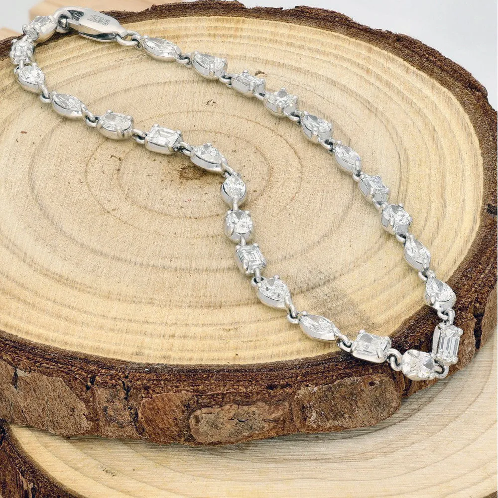 Platinum Fancy Mix Cut Diamond Tennis Bracelet - Pear, Marquise, Emerald, Oval