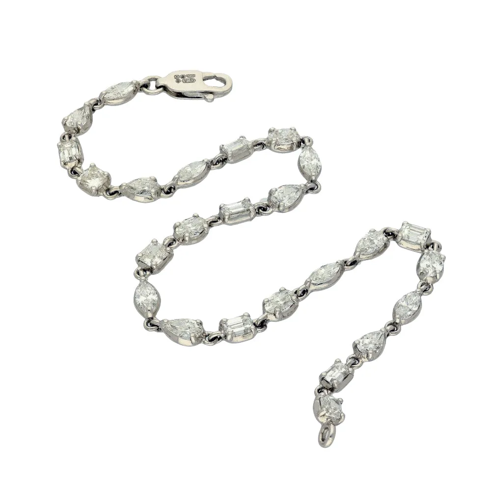 Platinum Fancy Mix Cut Diamond Tennis Bracelet - Pear, Marquise, Emerald, Oval
