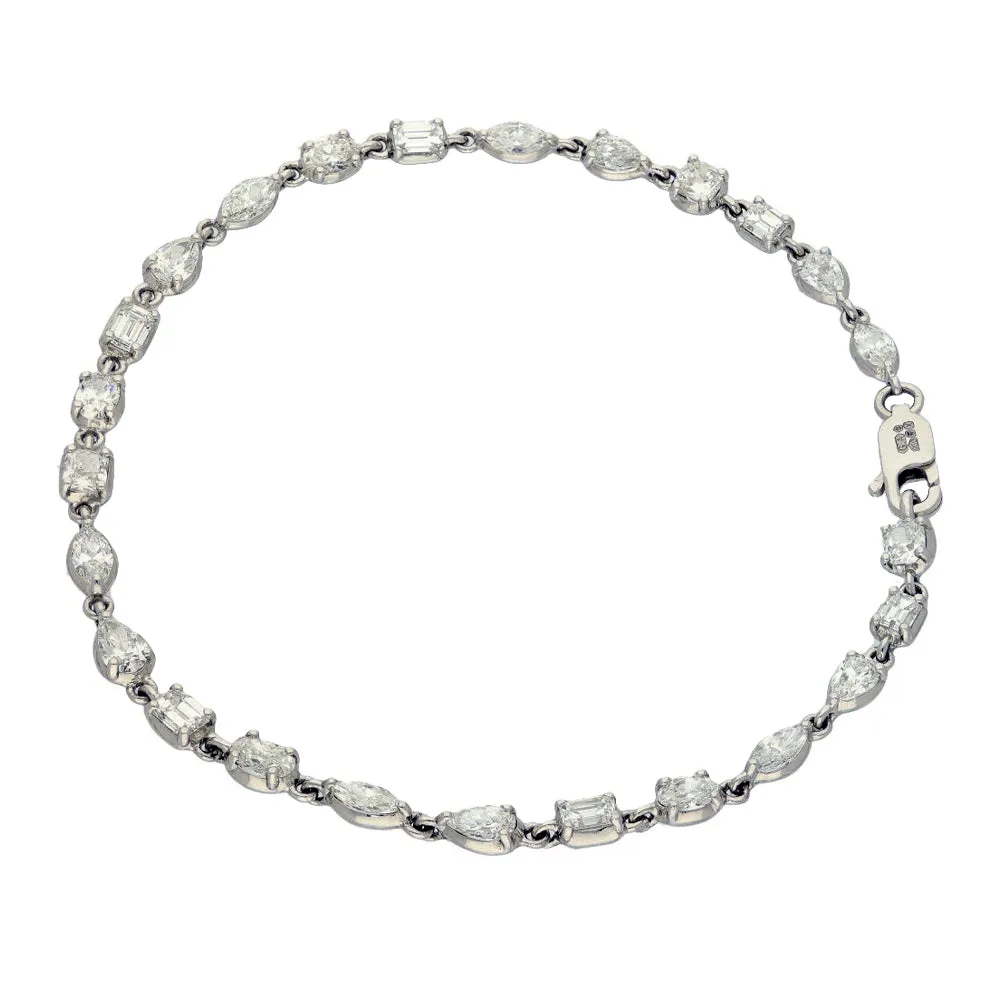 Platinum Fancy Mix Cut Diamond Tennis Bracelet - Pear, Marquise, Emerald, Oval