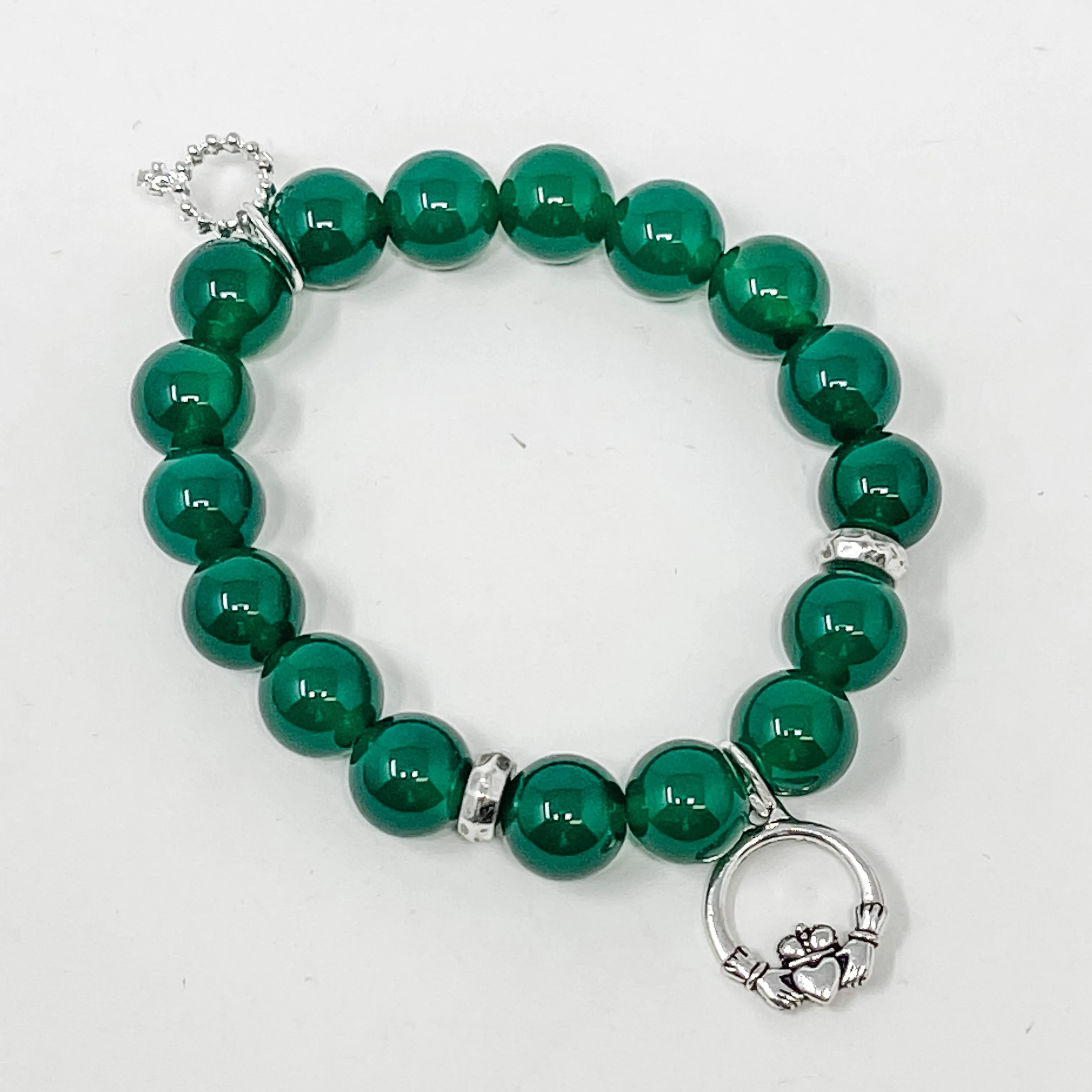 PowerBeads by jen Petites Green Jade Bracelet with Claddagh Charm