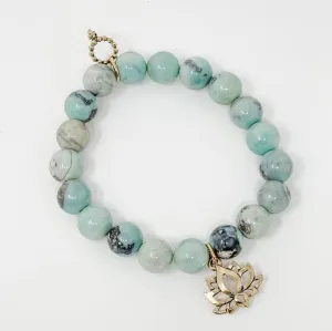 PowerBeads by jen Petites Seafoam Agate Goldtone Lotus Bracelet