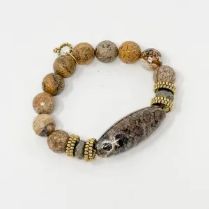 PowerBeads by jen Picture Jasper and Chocolate Fossil Coral Statement Bracelet