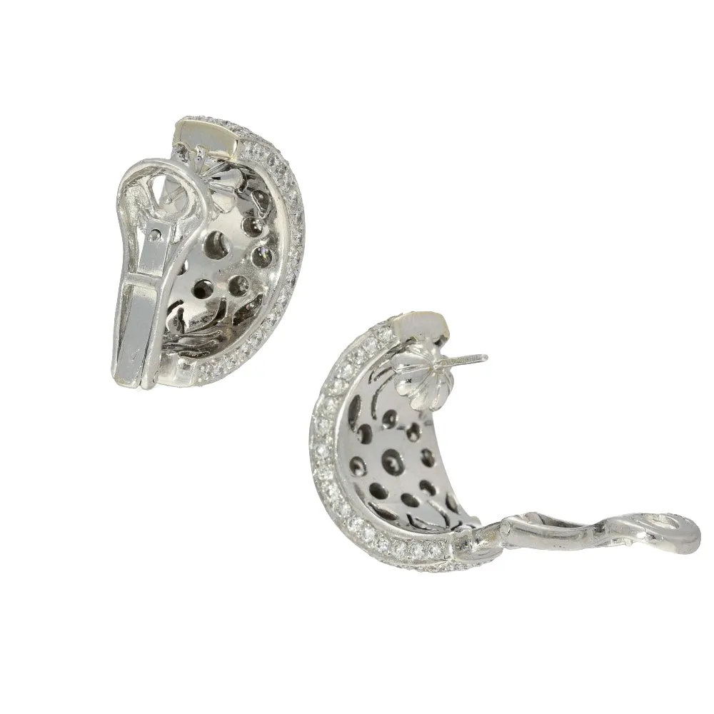 Pre-loved 18ct White Gold Pave Diamond Half Hoop Earrings