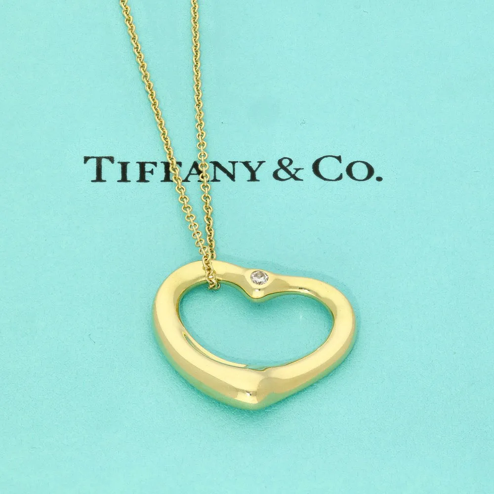 Pre-loved 18ct Yellow Gold Tiffany & Co 22mm Elsa Peretti Open Heart Diamond Necklace