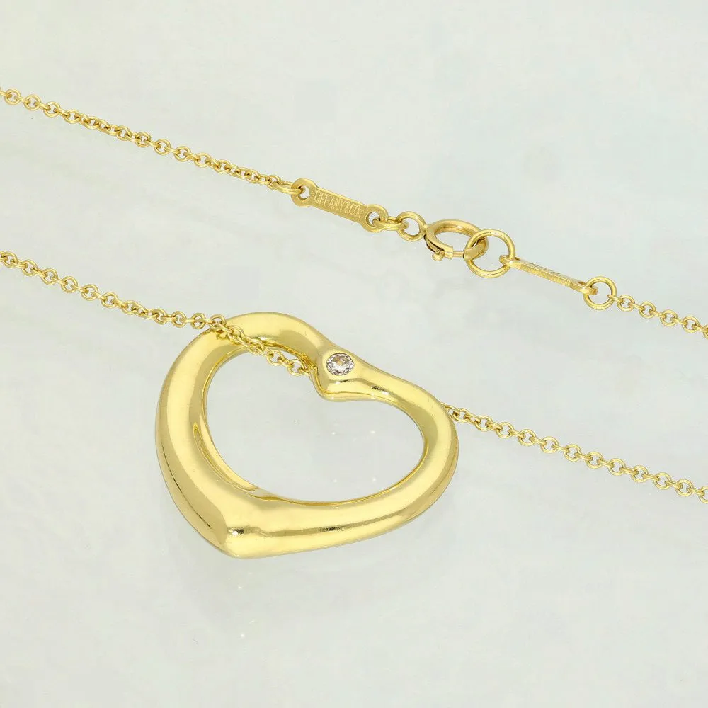 Pre-loved 18ct Yellow Gold Tiffany & Co 22mm Elsa Peretti Open Heart Diamond Necklace