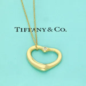 Pre-loved 18ct Yellow Gold Tiffany & Co 22mm Elsa Peretti Open Heart Diamond Necklace