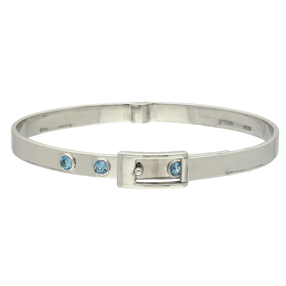 Pre-loved 9ct White Gold Blue Topaz Buckle Bangle