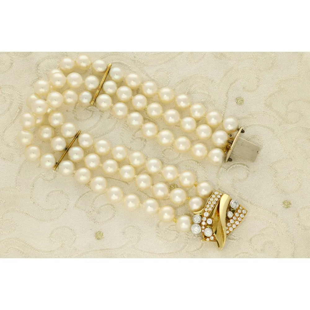 Pre-loved Pearl Bracelet with Raindance Diamond 18ct Yellow Clasp