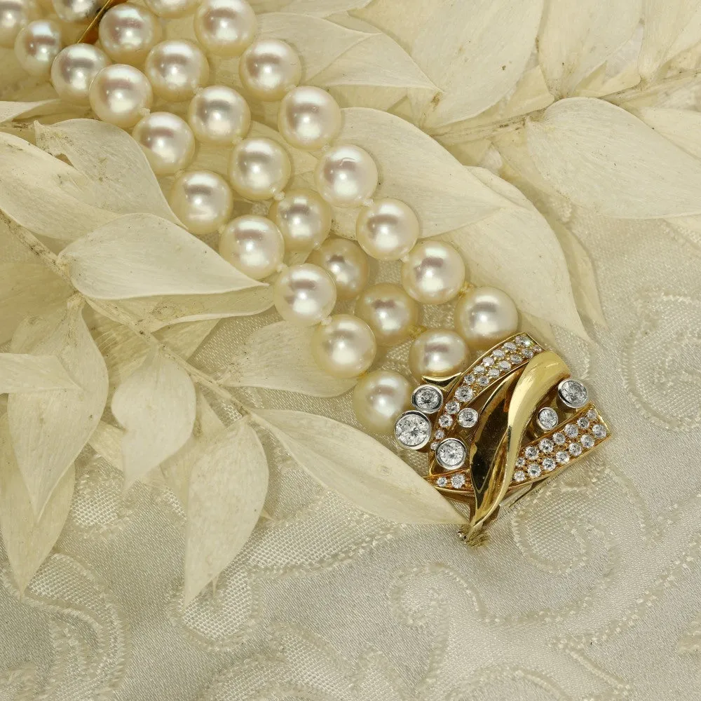 Pre-loved Pearl Bracelet with Raindance Diamond 18ct Yellow Clasp