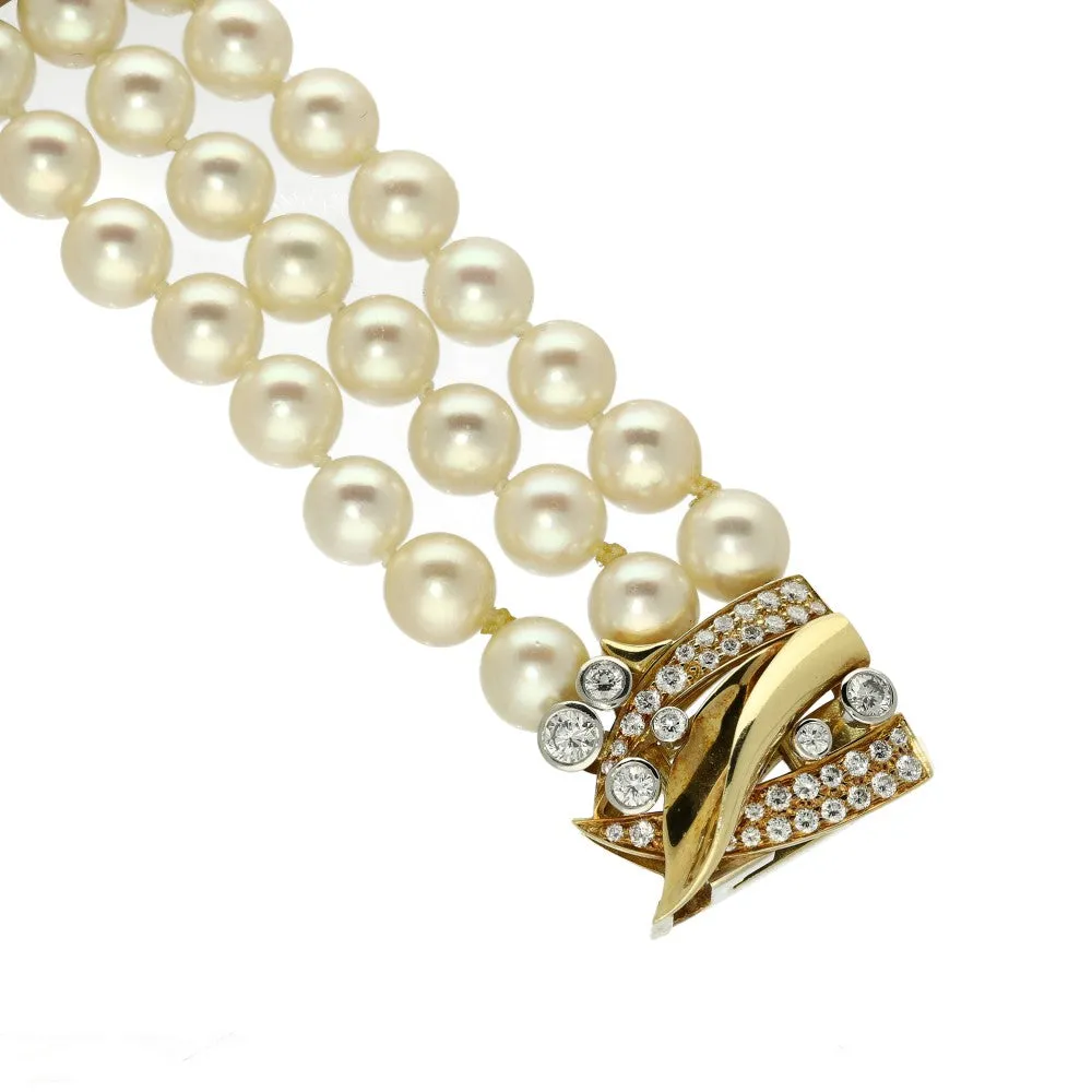 Pre-loved Pearl Bracelet with Raindance Diamond 18ct Yellow Clasp
