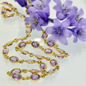 Pre-owned 18ct Yellow Gold Amethyst Yard Necklace Bezel Setting 20 Inch