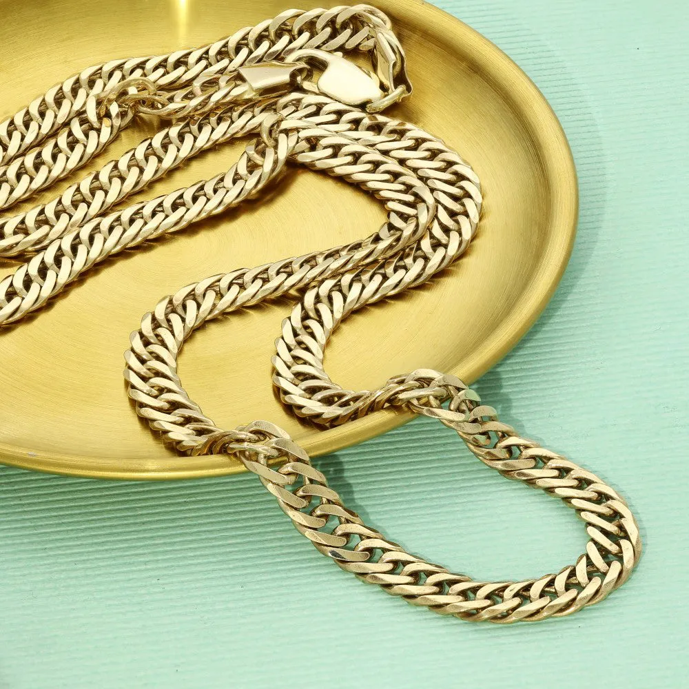 Pre-owned 9ct Yellow Gold Double Curb Link Chain Necklace 24"