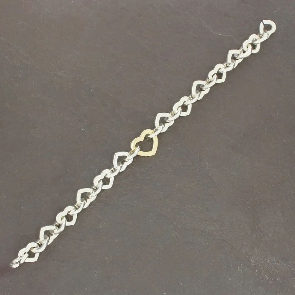 Pre Owned Tiffany & Co Sterling Silver and 18ct Gold Heart Link Bracelet