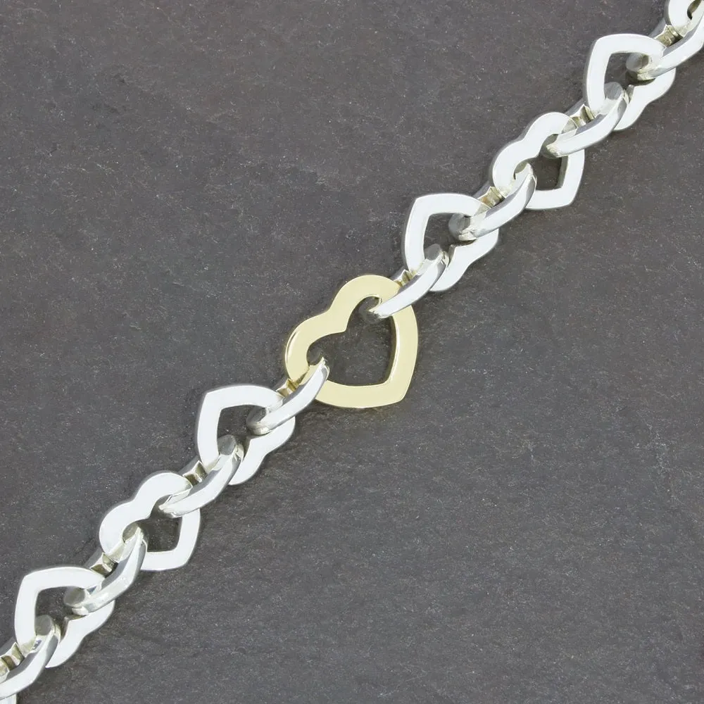 Pre Owned Tiffany & Co Sterling Silver and 18ct Gold Heart Link Bracelet