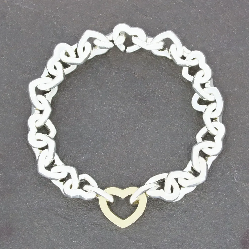 Pre Owned Tiffany & Co Sterling Silver and 18ct Gold Heart Link Bracelet
