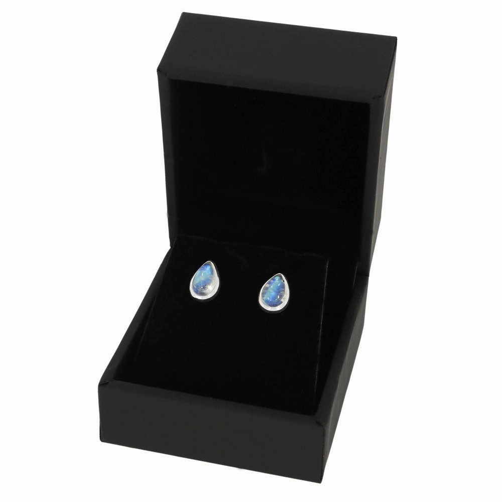 Rainbow Moonstone Sterling Silver Teardrop Stud Earrings