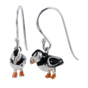 Reeves & Reeves Silver and Enamel Puffin Drop Earrings BB174