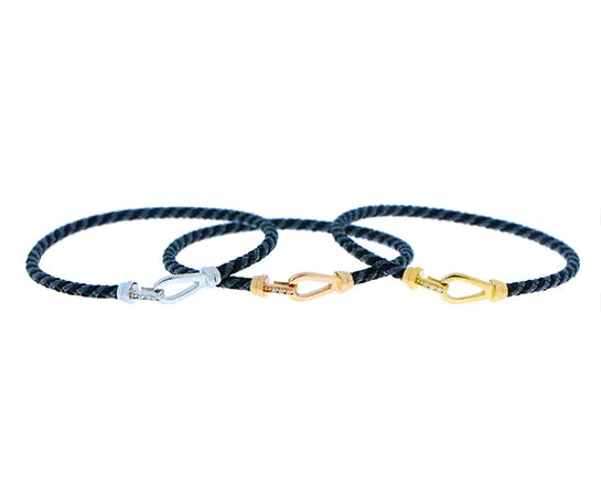 Rope bracelet with a gold and diamond closure