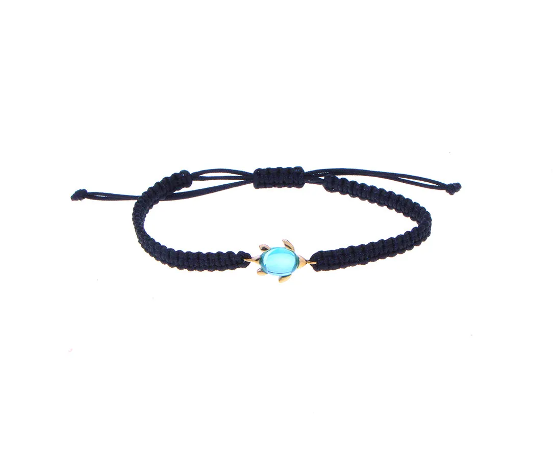 Rope bracelets with a rose gold and gemstone turtle charm