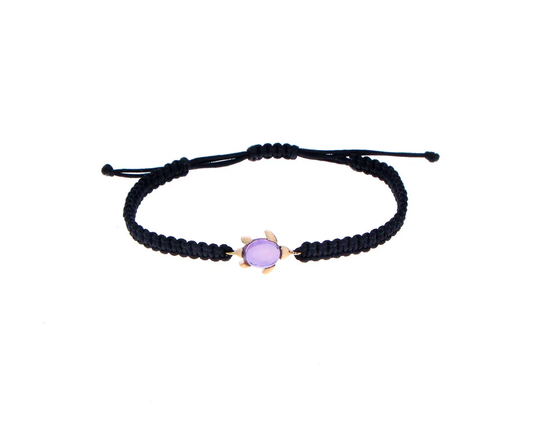 Rope bracelets with a rose gold and gemstone turtle charm