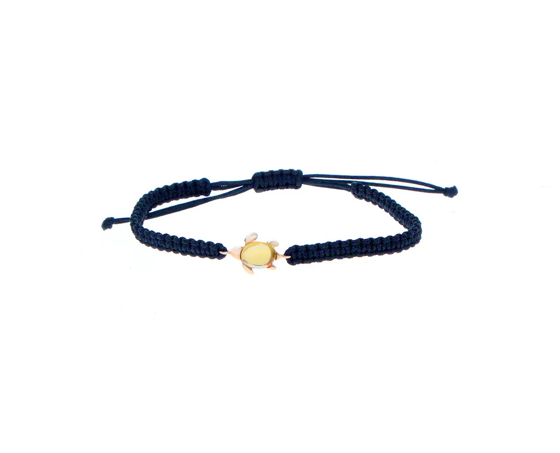Rope bracelets with a rose gold and gemstone turtle charm