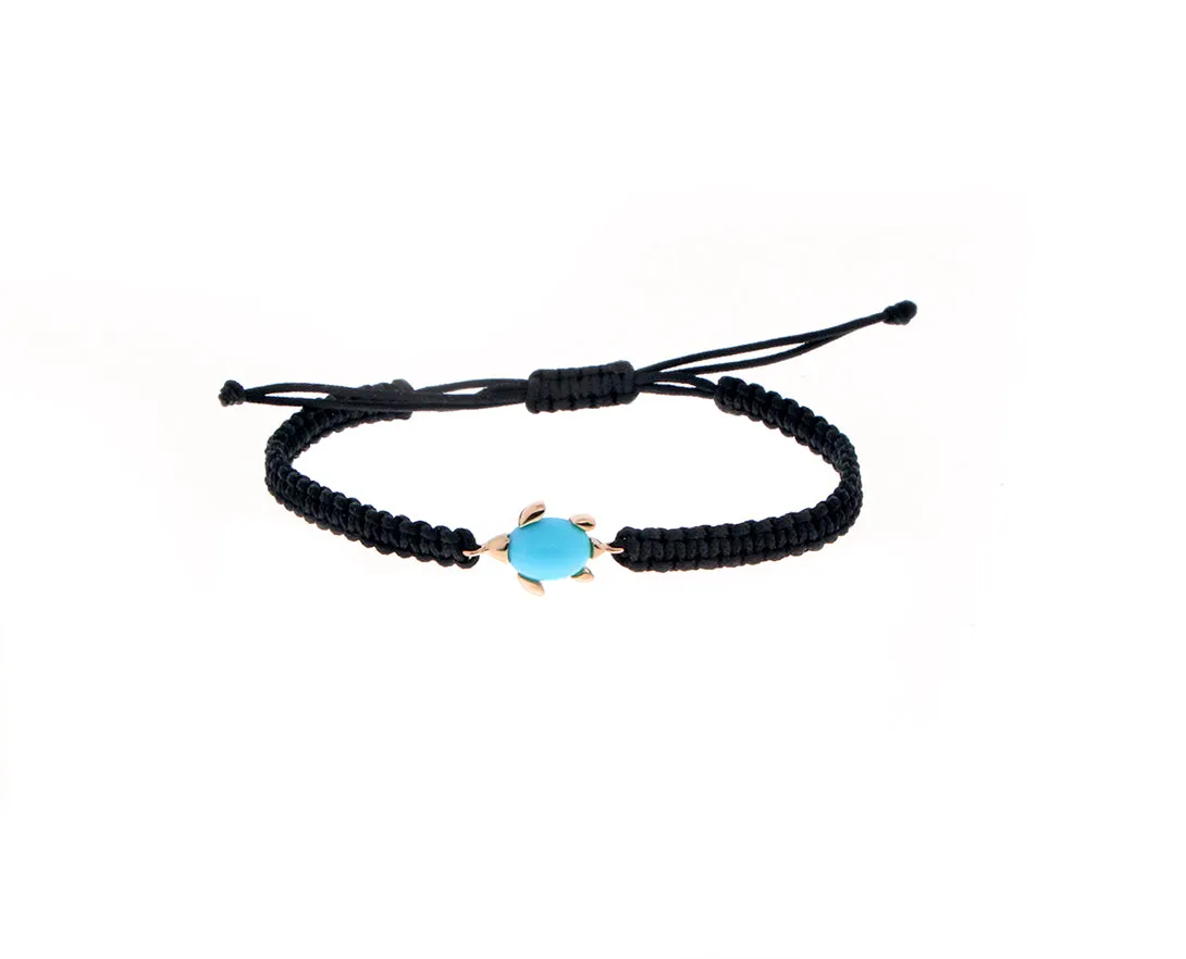 Rope bracelets with a rose gold and gemstone turtle charm